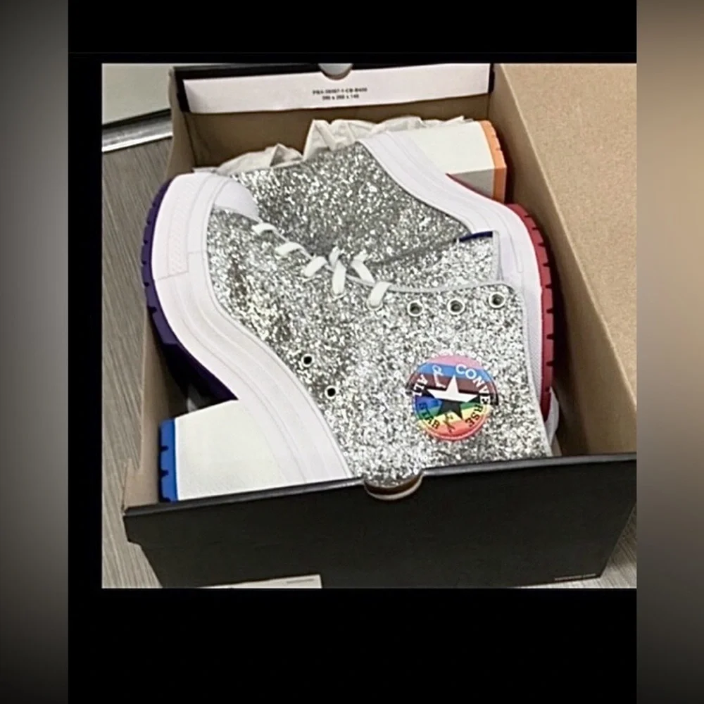Converse Chuck 70 De Luxe Heel Pride High Top Silver Glitter Shoe Size 10.5 NWT